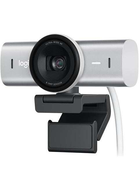 MX Brio Ultra HD 4K Collaboration and Streaming Webcam, 1080p at 60 FPS, Dual Noise Reducing Mics, Show Mode, USB-C, Webcam Cover, Works with Microsoft Teams, Zoom, Google Meet Pale Grey