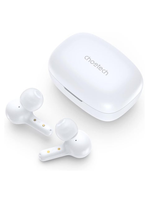 True Wireless Earbuds, Big Bass 4 Mics, Clear Calls automatic noise reduction, IPX8 waterproof, Sensitive touch control, Comfortable to wear, Bluetooth 5.2,Tiny Size white