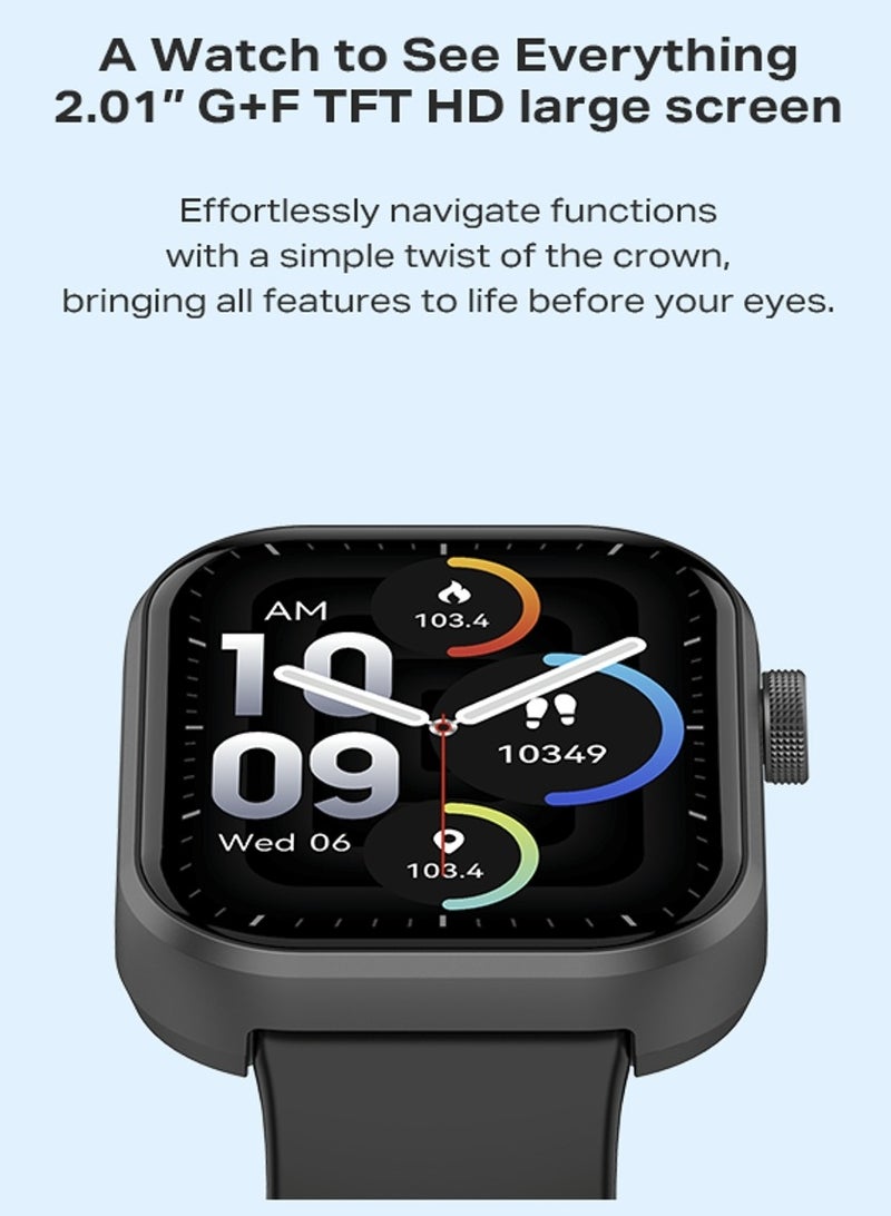 Infinix - XW3 Smart Watch 3, 2.01，Water Resistant, Screen Touch, 7-Day Battery, Bluetooth Call, Health Workout, Heart rate, Blood oxygen, Sleep breath Tracking Black - Image 1
