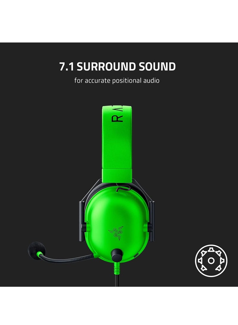 Razer Black Shark V2 Wired Over-Ear Headset: 7.1 Surround Sound, 50mm Drivers, Memory Foam Ear Pads for PC, PS4, PS5, Switch, Xbox 3.5 Green V2X