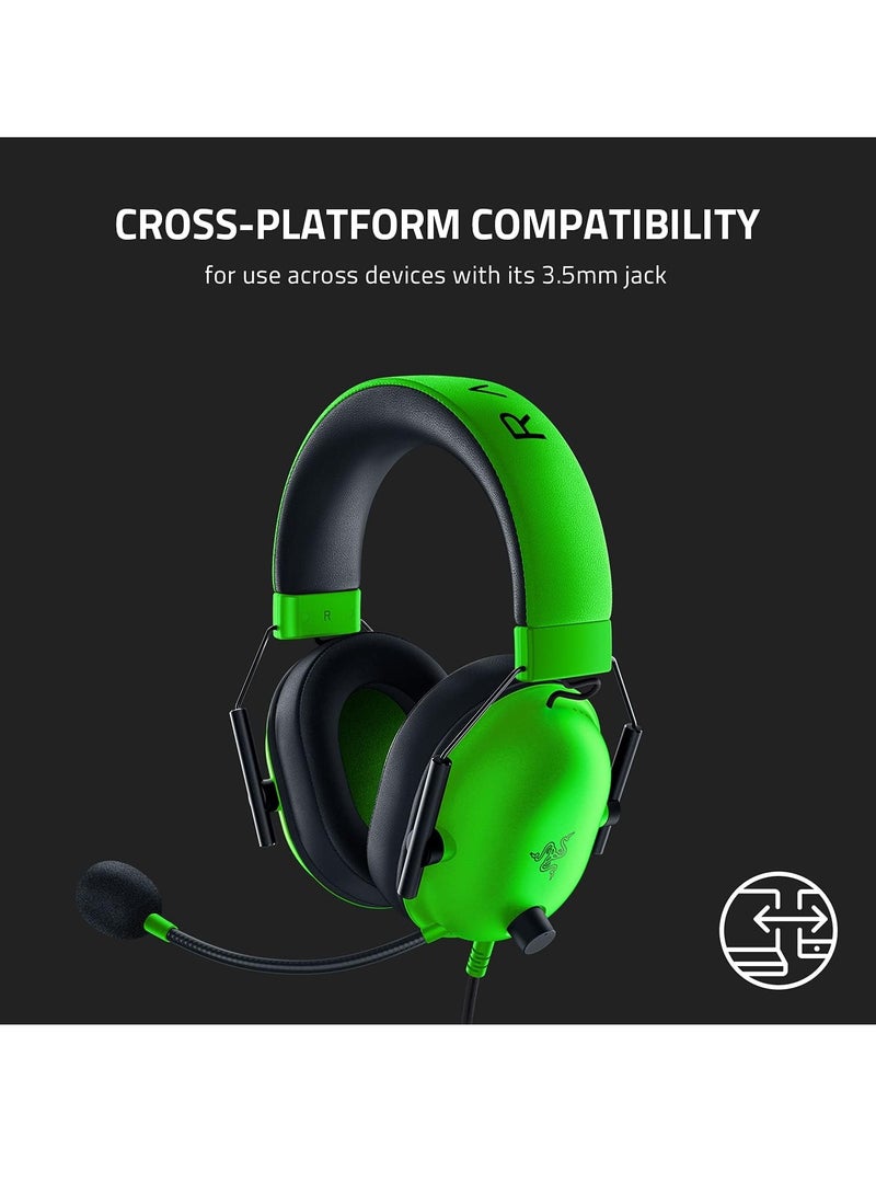Razer Black Shark V2 Wired Over-Ear Headset: 7.1 Surround Sound, 50mm Drivers, Memory Foam Ear Pads for PC, PS4, PS5, Switch, Xbox 3.5 Green V2X