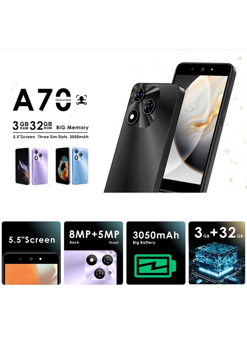 A70 Triple SIM Glorious Black 3GB RAM 32GB 4G  - Middle East Version