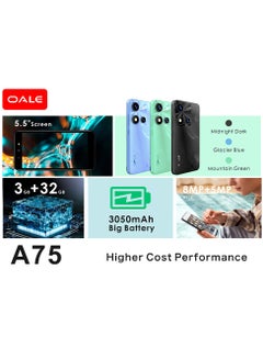 OALE A75 Android Smartphone 5.5-inch Screen 32GB + 3GB 5MP+8MP Camera 3050 mAh Battery Three Slots SIM 4G Mountain Green - Middle East Version  - Image 5