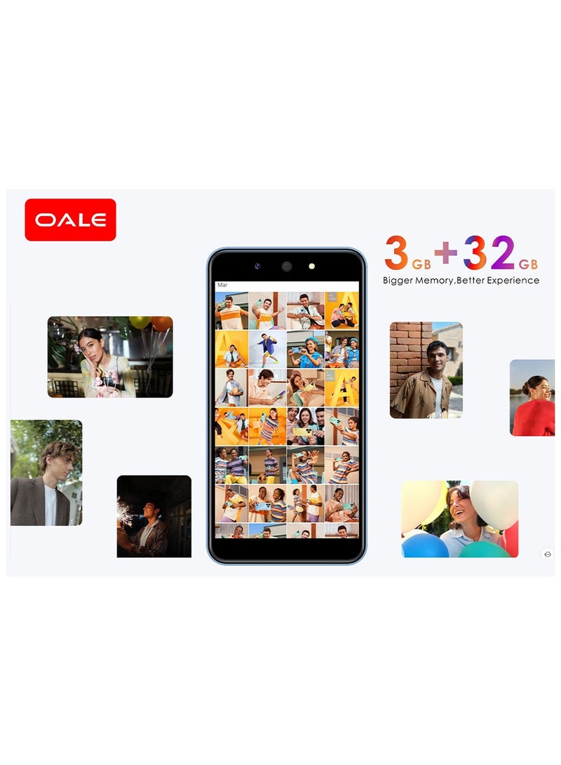 OALE A75 Android Smartphone 5.5-inch Screen 32GB + 3GB 5MP+8MP Camera 3050 mAh Battery Three Slots SIM 4G Midnight Dark - Middle East Version  - Image 2