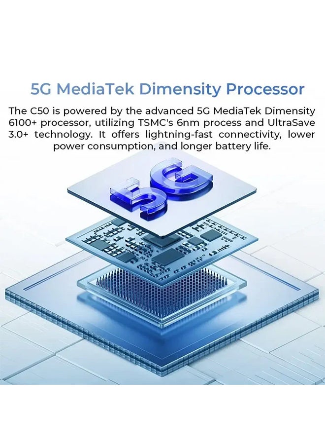 أوكيتل - هاتف C50 ثنائي الشريحة أزرق، ذاكرة وصول عشوائي (RAM) سعة 128 جيجابايت، يدعم تقنية الجيل الخامس - إصدار الشرق الأوسط - Image 1