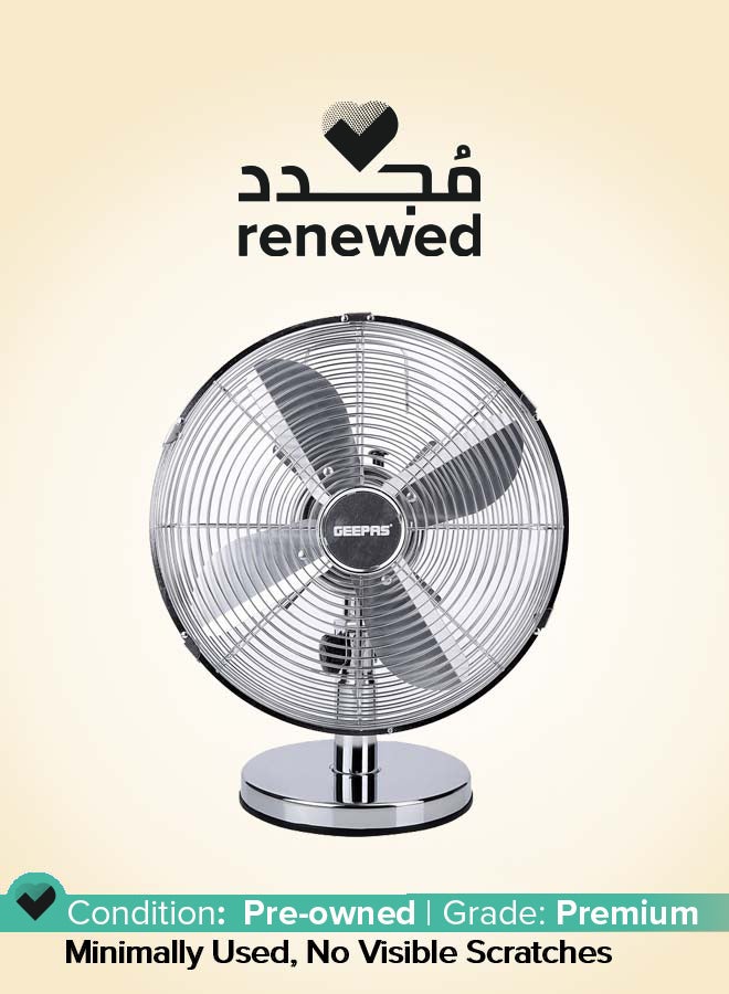 GEEPAS Renewed - 12 Inch Metal Table Fan 3 Speed Settings With Wide Oscillation And Stable Base GF9610 Silver  - Image 1