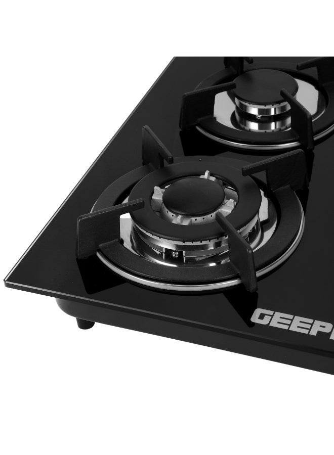 GEEPAS - Renewed - Built-In Glass Gas Hob Four Burner with FFD|  Heavy Cast Iron Pan Support |  Auto Impulse Ignition with BS Plug | 8mm Tempered Glass Pane l GGC31050FFD Black - Image 1