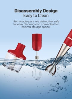 GEEPAS Renewed - Hand Blender - Stainless Steel Blades with 2 Speed for Baby Food, Soup, Juice | 860ml Chopper Bowl & Electric Egg Whisk - 2 Years Warranty GHB6136 Red/Silver/Clear  - Image 5