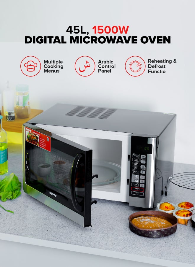 GEEPAS - Renewed - Digital Microwave Oven, 8 Power Levels with Digital Display, One-Touch Cooking with Digital Control| Pull Handle Door, Easy to Operate, 2 Years Warranty 45 L 1500 W GMO1898 Black - Image 1