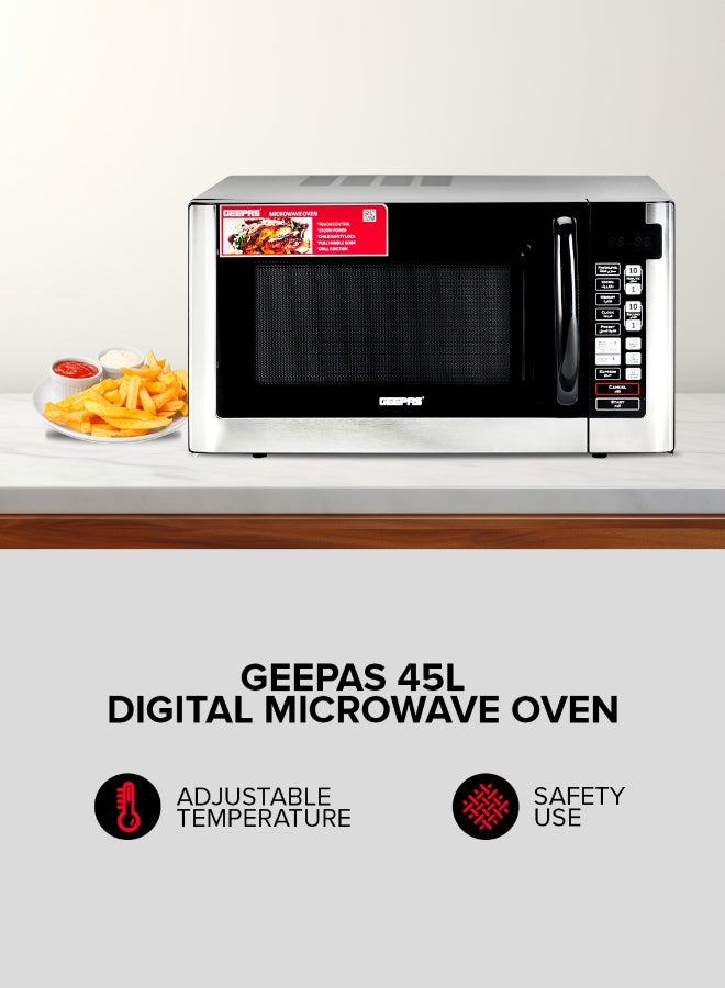 GEEPAS - Renewed - Digital Microwave Oven, 8 Power Levels with Digital Display, One-Touch Cooking with Digital Control| Pull Handle Door, Easy to Operate, 2 Years Warranty 45 L 1500 W GMO1898 Black - Image 1
