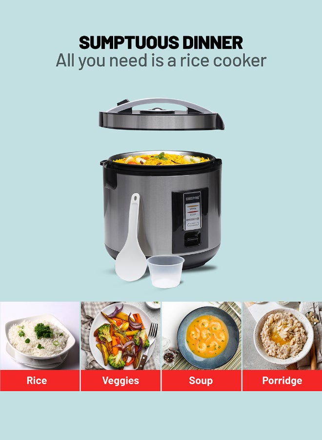 GEEPAS - Renewed - Rice Cooker 1.8 L Durable Construction| Removable Non-Stick Pot, Cool Touch Handle| Includes Cook, Warm Functions, Plastic Steamer| Perfect for Vegetables, Soups, Sauces Etc | 1.8 L 762 W GRC4330 Black/Silver - Image 1