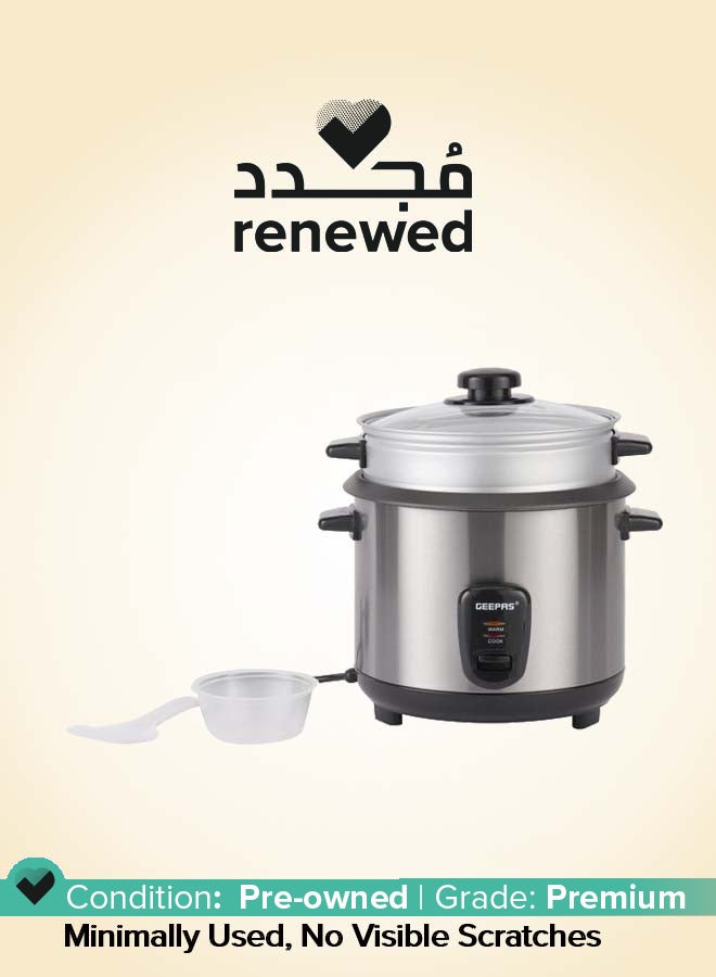 GEEPAS - Renewed - Multifunctional Rice Cooker With Removable And Non Stick Inner Pot Tempered Glass Lid 1.5 L 500 W GRC35040 Silver - Image 1