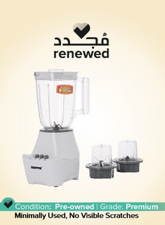 GEEPAS Renewed - 3 In 1 Blender With Unbreakable PC Jars, Stainless Steel Blade, 2 Grinder Attachments, 400W Powerful Motor with 2 Speed Setting and Pulse 400 W GSB6104N White/Clear  - Image 1