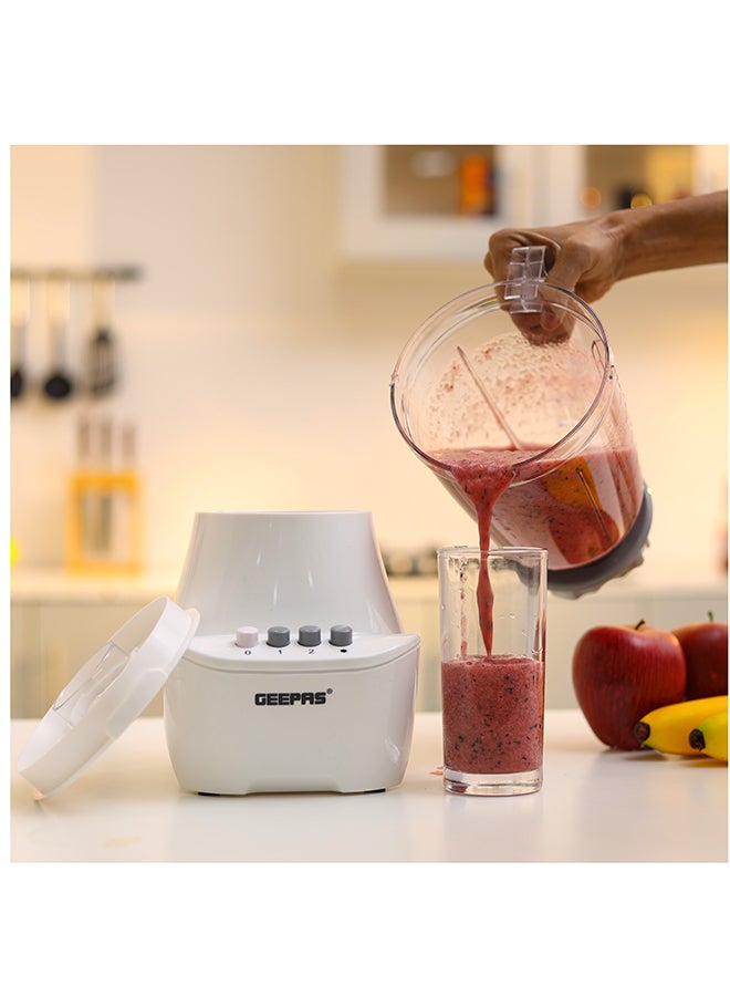 GEEPAS - Renewed - 3 In 1 Blender With Unbreakable PC Jars, Stainless Steel Blade, 2 Grinder Attachments, 400W Powerful Motor with 2 Speed Setting and Pulse 400 W GSB6104N White/Clear - Image 1