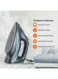 GEEPAS Renewed - Dry and Wet Steam Iron with Self-clean function, Adjustable Temperature Control, Ceramic Soleplate, Dry/ Steam/ Burst of Steam/ Vertical Steam Function 220 ml 2400 W GSI7703N Black  - Image 2