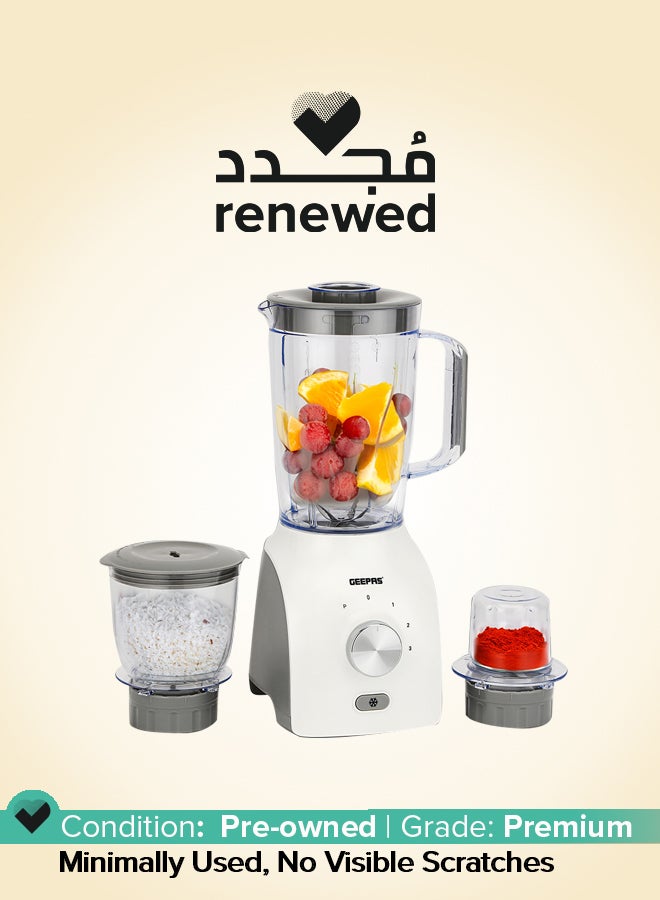 GEEPAS - Renewed - 3 In 1 Blender With Stainless Steel Blades, Turbo Button For Ice Crushing, 3 Speed With Pulse Function, Overheat Protection, Powerful Motor 600 W GSB44034N Multicolour - Image 1