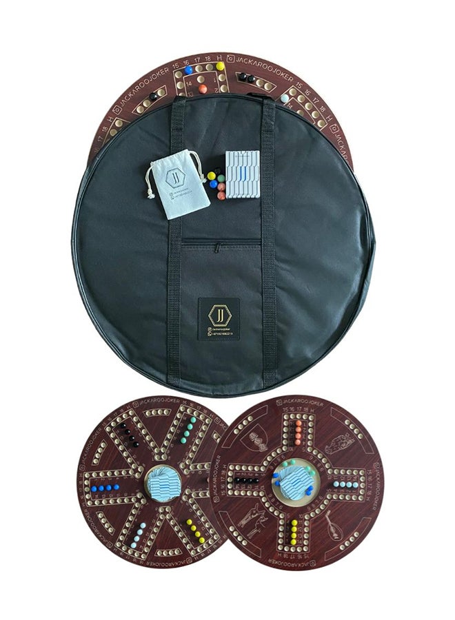 JACKAROOJOKER Two-Sided Board Game Set for 4 And 6 Players,Brown Wooden Board  With Bag, Marbles And Original Cards  - Image 1