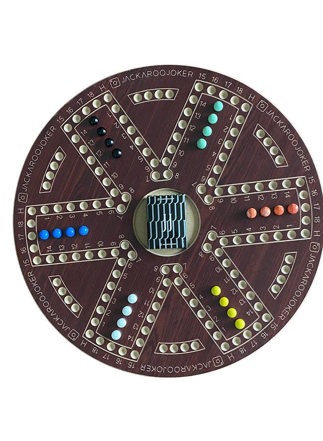 JACKAROOJOKER Two-Sided Board Game Set for 4 And 6 Players,Brown Wooden Board  With Bag, Marbles And Original Cards  - Image 4