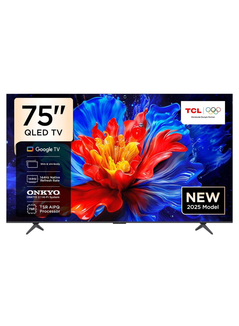تي سي إل تلفزيون TCL 75P8K الذكي، 75 بوصة، 4K QLED، شاشة كريستالية ملونة، HDR 10+، ألعاب Google TV، معدل تحديث أصلي 144 هرتز، نظام ONKYO 2.1 Hi-Fi، Dolby Atmos، DTS Virtual X، MEMC، Game Master (موديل 2025) 75P8k - Image 1