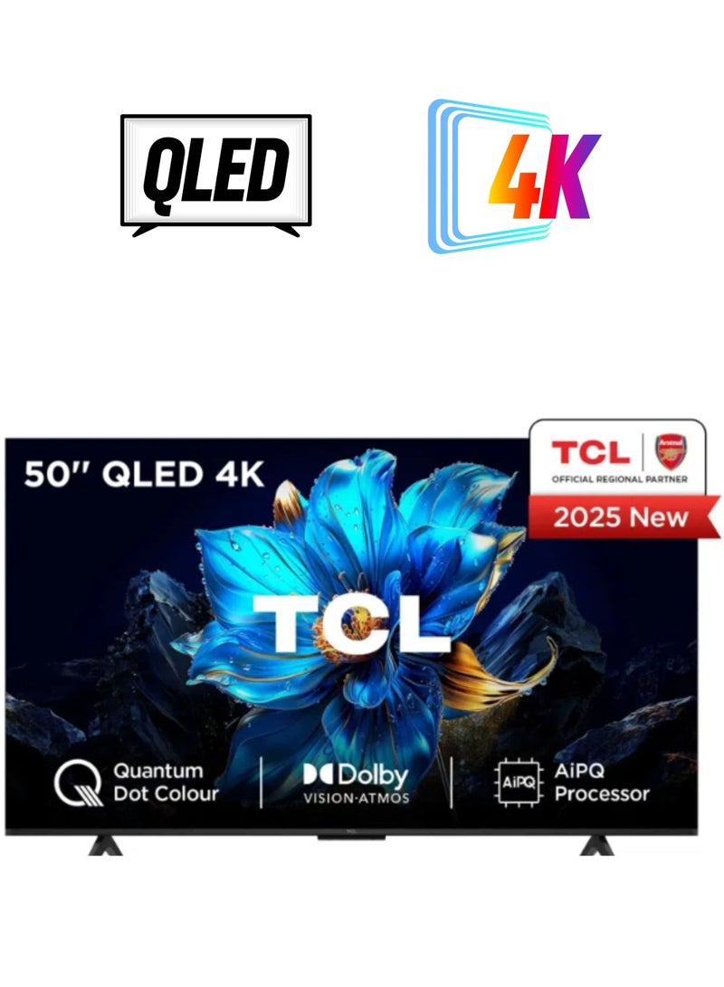 TCL 50 Inch 4K QLED, 60Hz Game Accelerator, Google TV, Dolby Atmos, AiPQ processor, HDR10+, Model Year 2025, 2 Year Warranty - 50P7k Black - Image 1