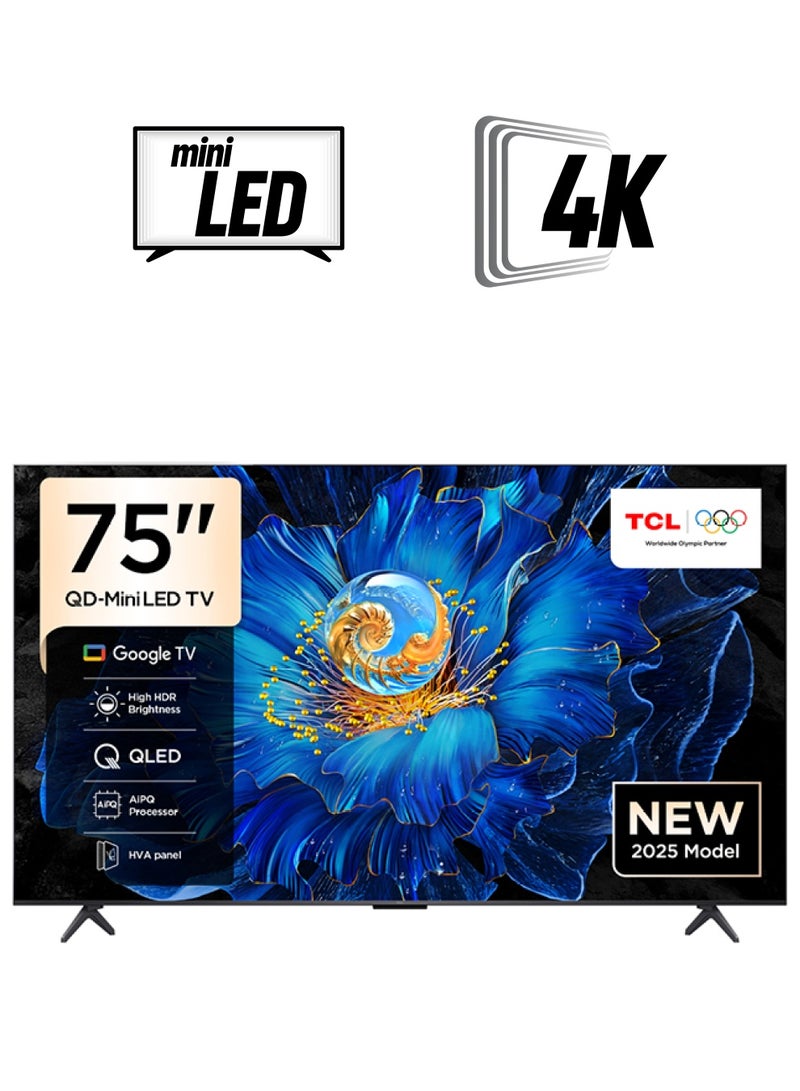 TCL 75 Inch QD-Mini LED, Google TV, Ultra slim design, 120Hz DLG, AiPQ Pro Processor, Model Year 2025, 2 Year Warranty, 75C6ks Black - Image 1