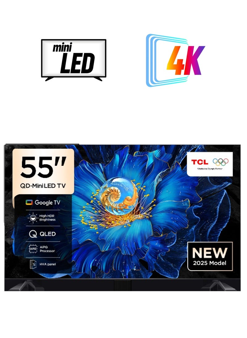TCL 55 Inch QD-Mini LED, Google TV, Ultra Slim Design, 60 Hz DLG, AiPQ Pro Processor, Model 2025, 2 Year Warranty, 55C6ks Black - Image 1