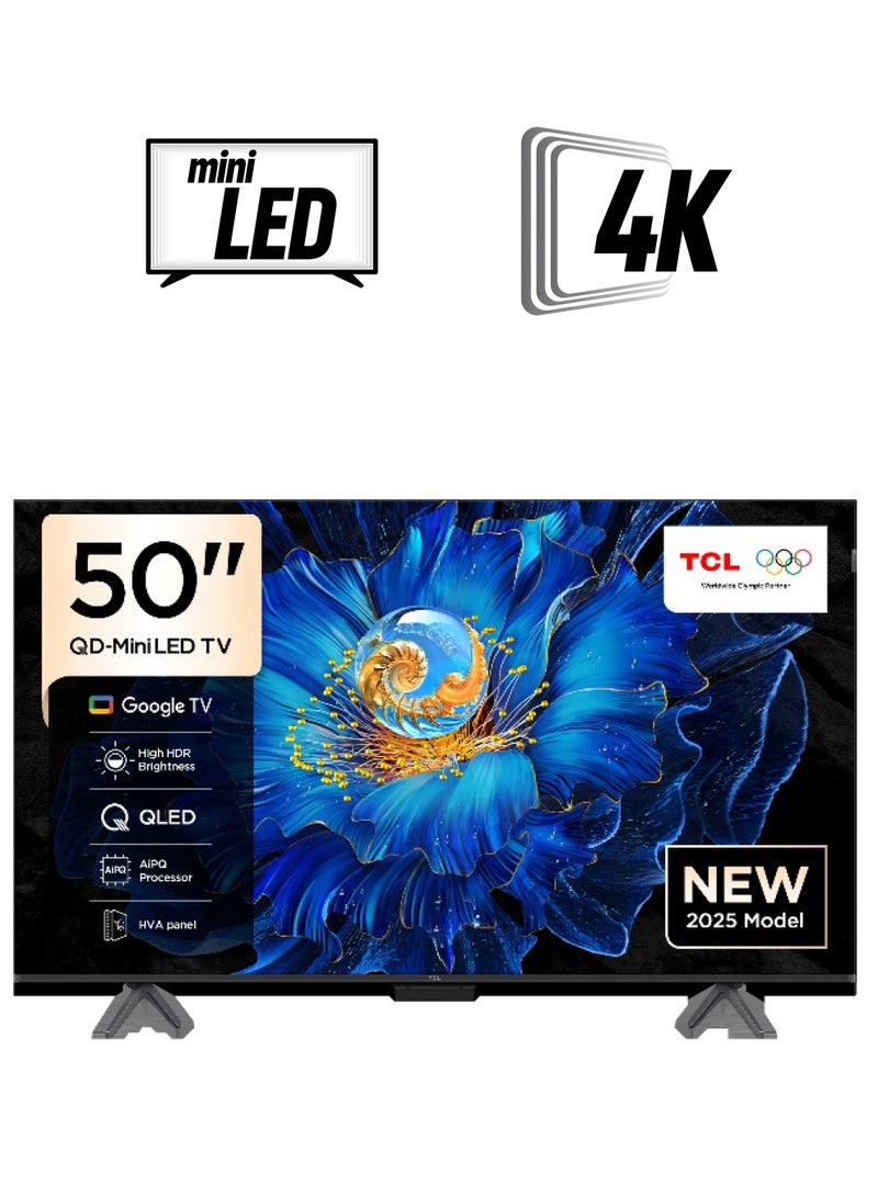 TCL 50 Inch QD-Mini LED TV, 60Hz, Google TV, Dolby Atmos, Voice Control, Game master, AiPQ Pro Processor, Model 2025, 2 Year Warranty, 50C6ks Black - Image 1