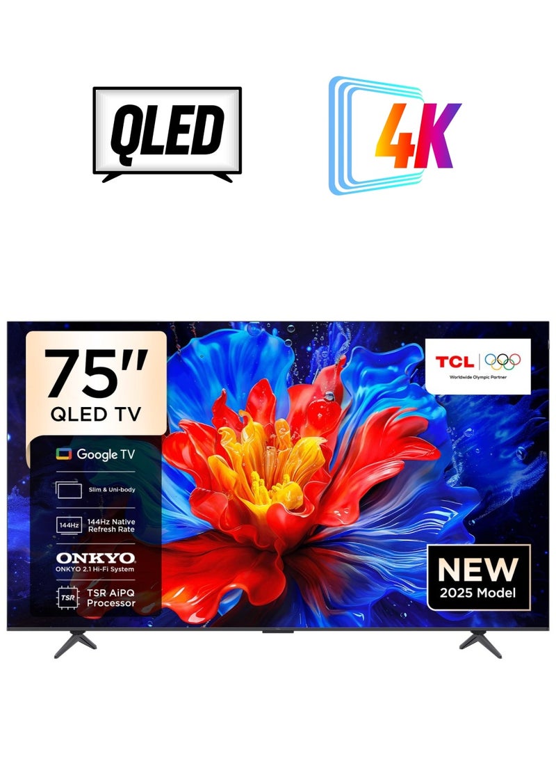 تي سي إل 75 Inch 4K QLED, Google TV, Dolby Atmos, Dolby Vision, HDR10+, 120Hz Game Accelerator, 75P7k black, 2025 75P7k black  - Image 1