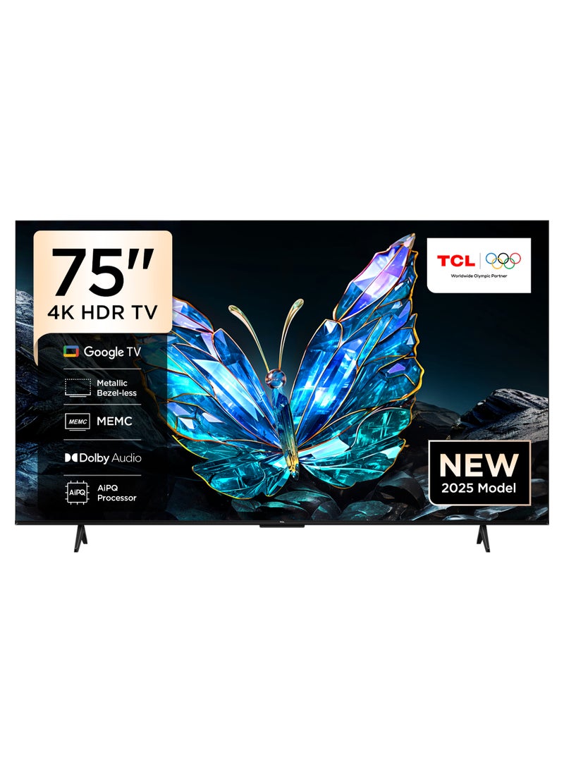 TCL 75- Inch 4K Ultra HD,60 Hz, HDR TV, Smart TV Powered by Google TV (Dolby Audio, Voice Control, compatible with Google assistant, Chromecast built-in, 2025 New Model) 75V6C black  - Image 1