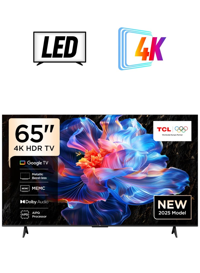 TCL 65 Inch 4K HDR TV, 60Hz, Google TV, Google cast, Dolby Audio, Voice Control, AiPQ processor, MEMC, HVA Panel, Model Year 2025, 2 Year Warranty, 65P6k/65V6C Black - Image 1