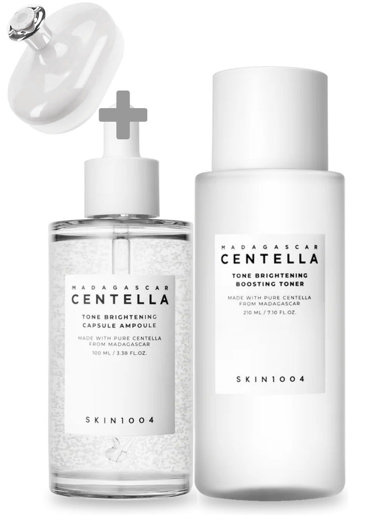 سكين1004 Madagascar Centella Skincare Set – Brightening Toner 210ml & Capsule Ampoule 100ml And Scrubber 310ml - Image 1