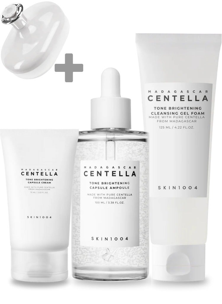سكين1004 Madagascar Centella Tone Brightening Boosting Pack – Foam Cleanser 125ml, Toner 210ml & Capsule Cream 75ml Set – Hydrating & Radiance-Enhancing Skincare Trio 410ml - Image 1