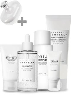 skin1004 Madagascar Centella Tone Brightening Boosting Pack – Foam Cleanser 125ml, Toner 210ml, Ampoule 100ml, Capsule Cream 75ml & Sunscreen 50m Set – Complete Hydrating & Brightening Skincare Routine And Face Scrubber 560ml  - Image 1