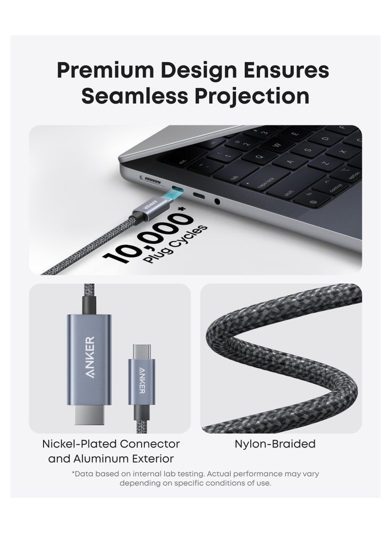 HDMI Cable, 4K@60Hz Ultra-Fast Nylon-Braided USB C to HDMI Cord with Advanced Shielding, Thunderbolt 5/4/3, For MacBook, iPad, iPhone,HD TV, and More (6 FT) ‎Black