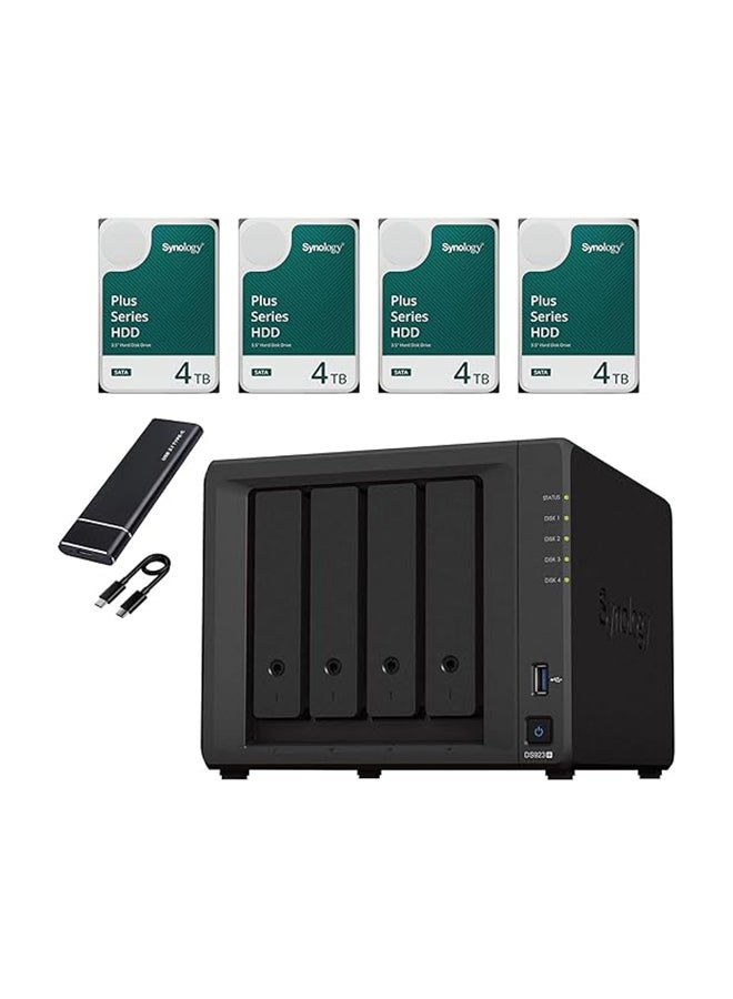 Synology - DS923+ NAS Server Bundle 4 Bay (16GB RAM, 16TB Storage) - 4x4TB Synology NAS HDDs, High-Performance Desktop Network Storage Device - Includes External SSD 512GB Matte Black - Image 1