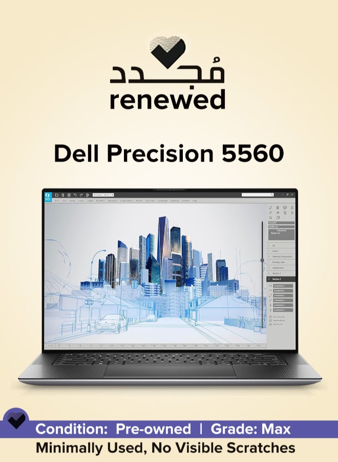 Renewed - Precision 5560 With 15.6-Inch FHD Display,Intel Core I7-11850H/11th Gen/8-Core/32GB RAM DDR4/1TB SSD/Vga Nvidia Rtx A2000/Windows 11 Pro English/Arabic Silver