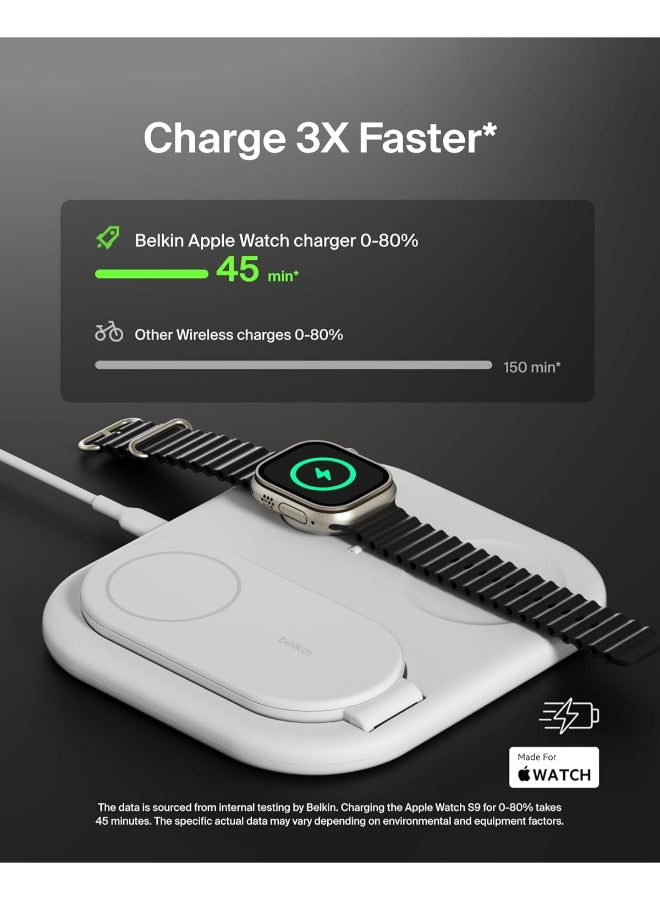 MagSafe Charger, Boost Charge 3-in-1 Magnetic Foldable Charger With Qi2 15W - MagSafe-Compatible Fast Charger For iPhone 16, 15, Apple Watch, AirPods With Non-Slip Base, PSU Included - White
