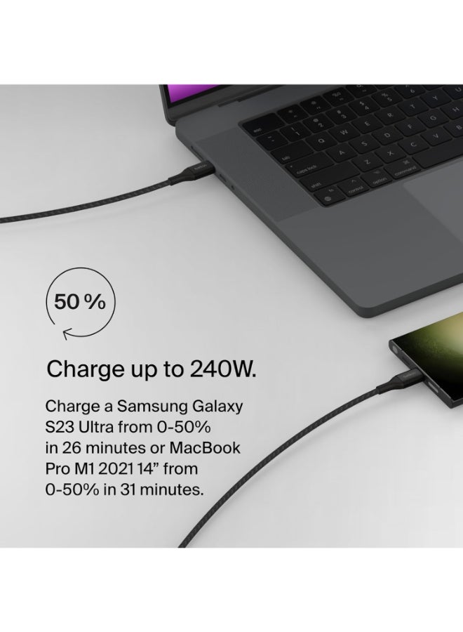 belkin Boost Charge USB-C To USB-C Power Charger Cable, USB-IF Certified Fast Charging Cable With 240W Power Delivery For iPhone 16, 15, MacBook, Chromebook, Galaxy, iPad, Pixel And More - 1m - Black  - Image 3