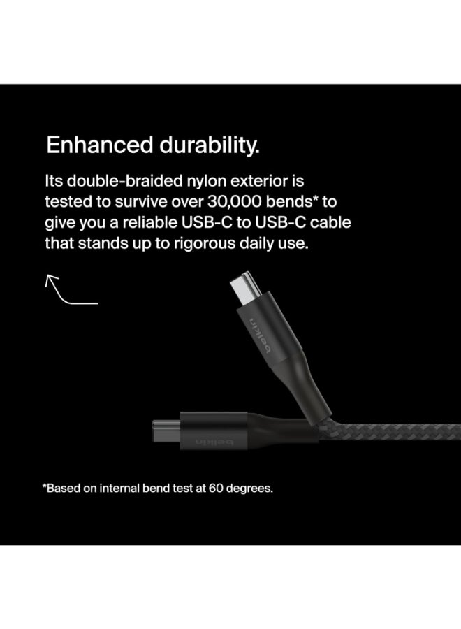 belkin Boost Charge USB-C To USB-C Power Charger Cable, USB-IF Certified Fast Charging Cable With 240W Power Delivery For iPhone 16, 15, MacBook, Chromebook, Galaxy, iPad, Pixel And More - 1m - Black  - Image 2