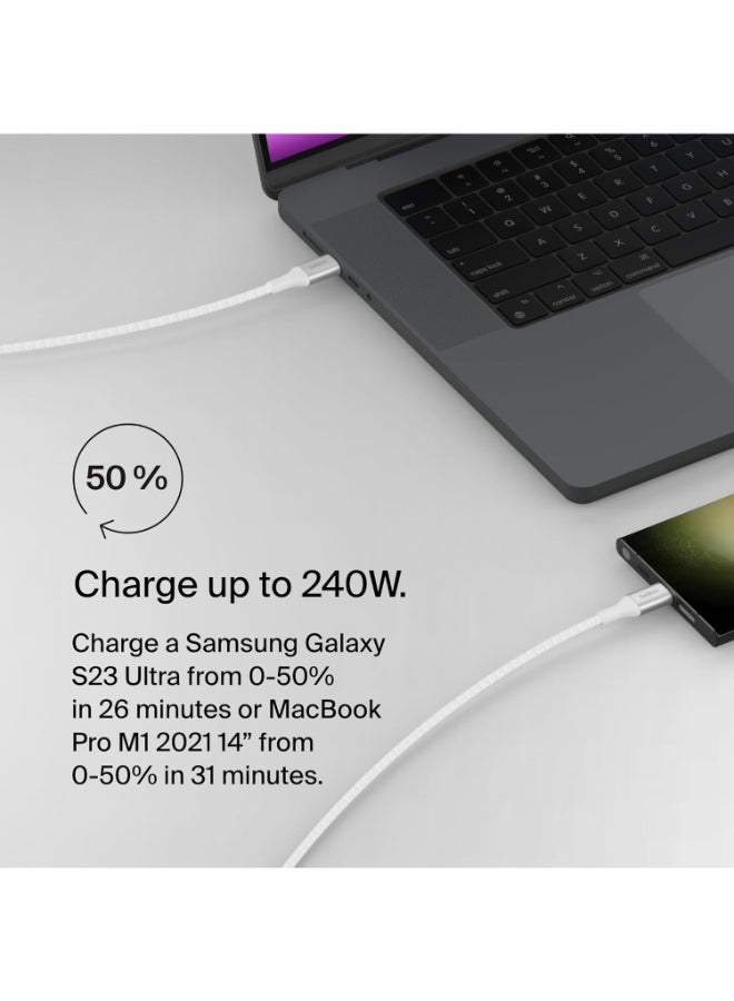 belkin Boost Charge USB-C To USB-C Power Charger Cable, USB-IF Certified Fast Charging Cable With 240W Power Delivery For iPhone 16, 15, MacBook, Chromebook, Galaxy, iPad, Pixel And More - 1m - White - Image 3