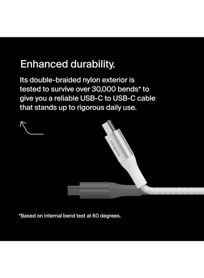 belkin Boost Charge USB-C To USB-C Power Charger Cable, USB-IF Certified Fast Charging Cable With 240W Power Delivery For iPhone 16, 15, MacBook, Chromebook, Galaxy, iPad, Pixel And More - 1m - White - Image 2