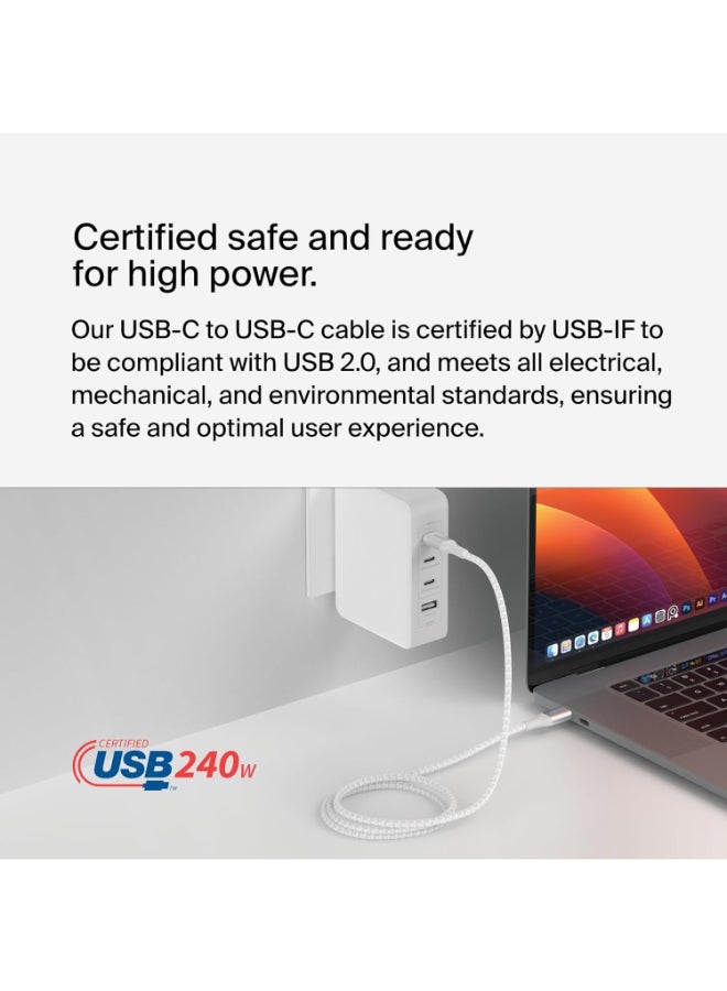 belkin Boost Charge USB-C To USB-C Power Charger Cable, USB-IF Certified Fast Charging Cable With 240W Power Delivery For iPhone 16, 15, MacBook, Chromebook, Galaxy, iPad, Pixel And More - 1m - White - Image 5