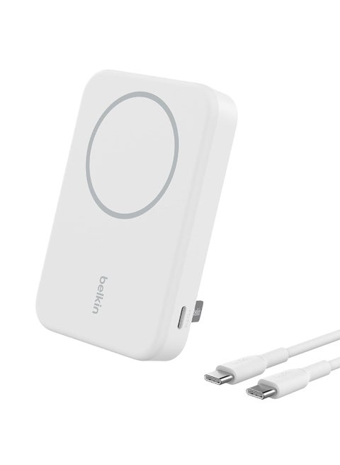 BoostCharge Pro Wireless Power Bank 8000mAh with Qi2, MagSafe Compatible Portable Charger + Built-in Pop-up Kickstand - For iPhone 16, 16 Plus, 16 Pro, 16 Pro Max, iPhone 15, and More - White