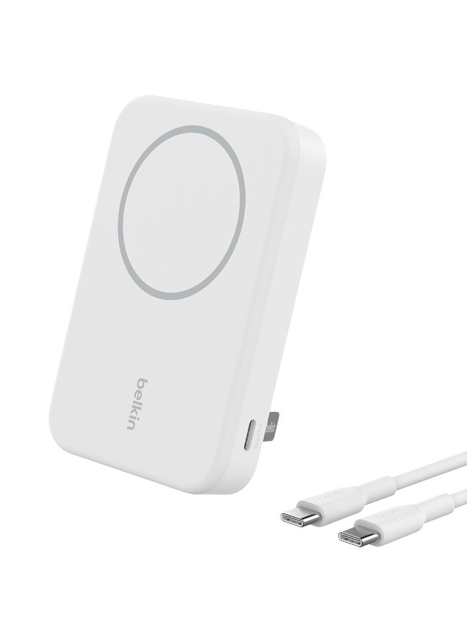 BoostCharge Pro Wireless Power Bank 8000mAh with Qi2, MagSafe Compatible Portable Charger + Built-in Pop-up Kickstand - For iPhone 16, 16 Plus, 16 Pro, 16 Pro Max, iPhone 15, and More - White