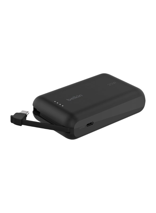 belkin 10000 mAh BoostCharge Power Bank, Portable Power Bank with Integrated Cable 10K PD 20W - Fast Charge USB-C Power Delivery, iPhone Power Bank Fast Charging for iPhone 16/15 Series, iPad Pro, Galaxy S24, More - Matte Black  - Image 1