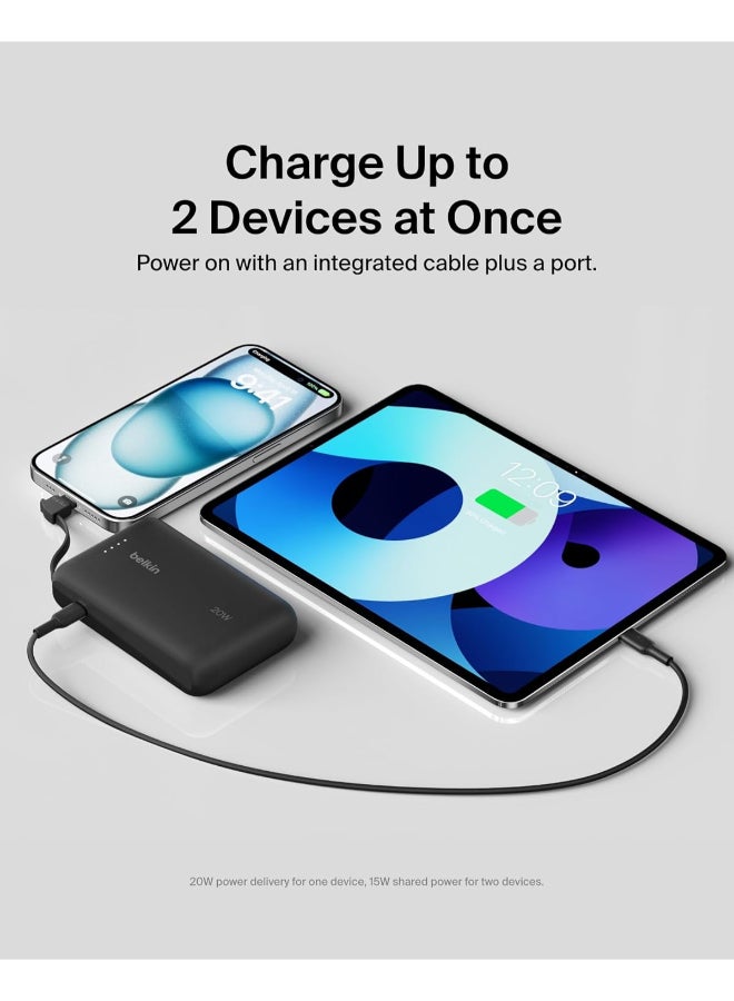 belkin 10000 mAh BoostCharge Power Bank, Portable Power Bank with Integrated Cable 10K PD 20W - Fast Charge USB-C Power Delivery, iPhone Power Bank Fast Charging for iPhone 16/15 Series, iPad Pro, Galaxy S24, More - Matte Black - Image 3