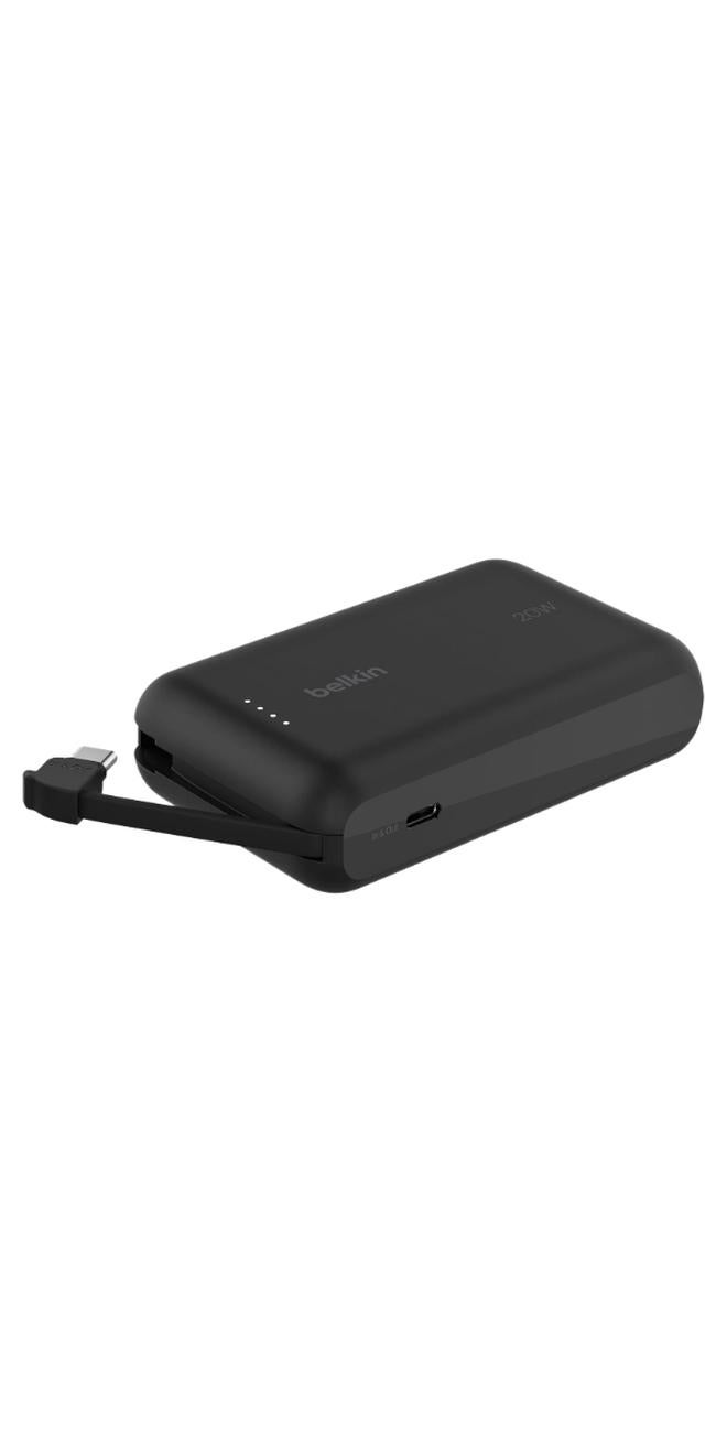 belkin 10000 mAh BoostCharge Power Bank, Portable Power Bank with Integrated Cable 10K PD 20W - Fast Charge USB-C Power Delivery, iPhone Power Bank Fast Charging for iPhone 16/15 Series, iPad Pro, Galaxy S24, More - Matte Black - Image 1