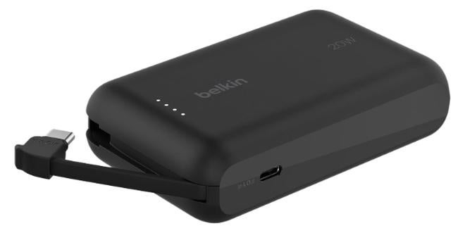 belkin 10000 mAh BoostCharge Power Bank, Portable Power Bank with Integrated Cable 10K PD 20W - Fast Charge USB-C Power Delivery, iPhone Power Bank Fast Charging for iPhone 16/15 Series, iPad Pro, Galaxy S24, More - Matte Black - Image 1