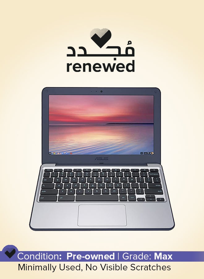 أسوس Renewed - Chromebook C202S Convertible 2-In-1 Laptop With 11.6-Inch Display,Celeron Processor/4GB RAM/16GB/Integrated Intel HD Graphics/Chrome OS English Dark Blue/White  - Image 1