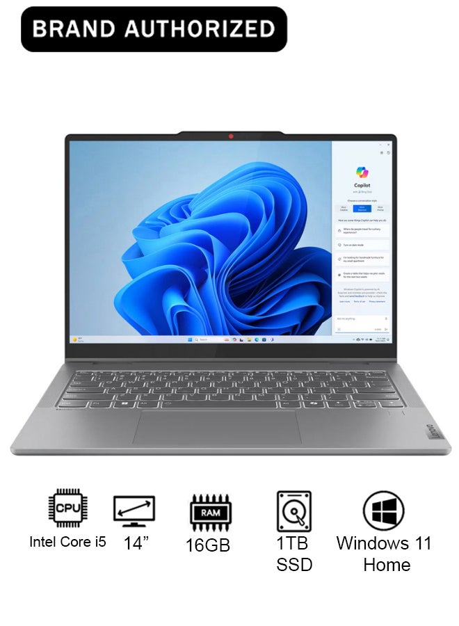 لينوفو IdeaPad 5 14IRH9 2-in-1 Convertible (2024) Laptop With 14-Inch WUXGA Display, Core i5-13420H Processor/16GB RAM/1TB SSD/Intel UHD Graphics/Windows 11 Home English/Arabic Luna Grey - Image 1